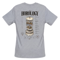Horology short-sleeve crewneck graphic T-shirt in Silver featuring an exploded mechanical watch movement back graphic.