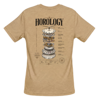 Horology short-sleeve crewneck graphic T-shirt in Soft Cream featuring an exploded mechanical watch movement back graphic.